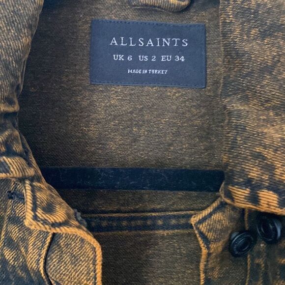 All Saints Pat Black Frayed Denim Jacket Size 2 - Picture 5 of 9